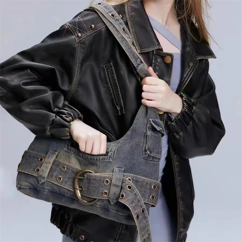 Washed Denim Womens Shoulder Bag Ladies Fashionable Trend Underarm Bag Woman Casual and Versatile Commuting Handbag 240909