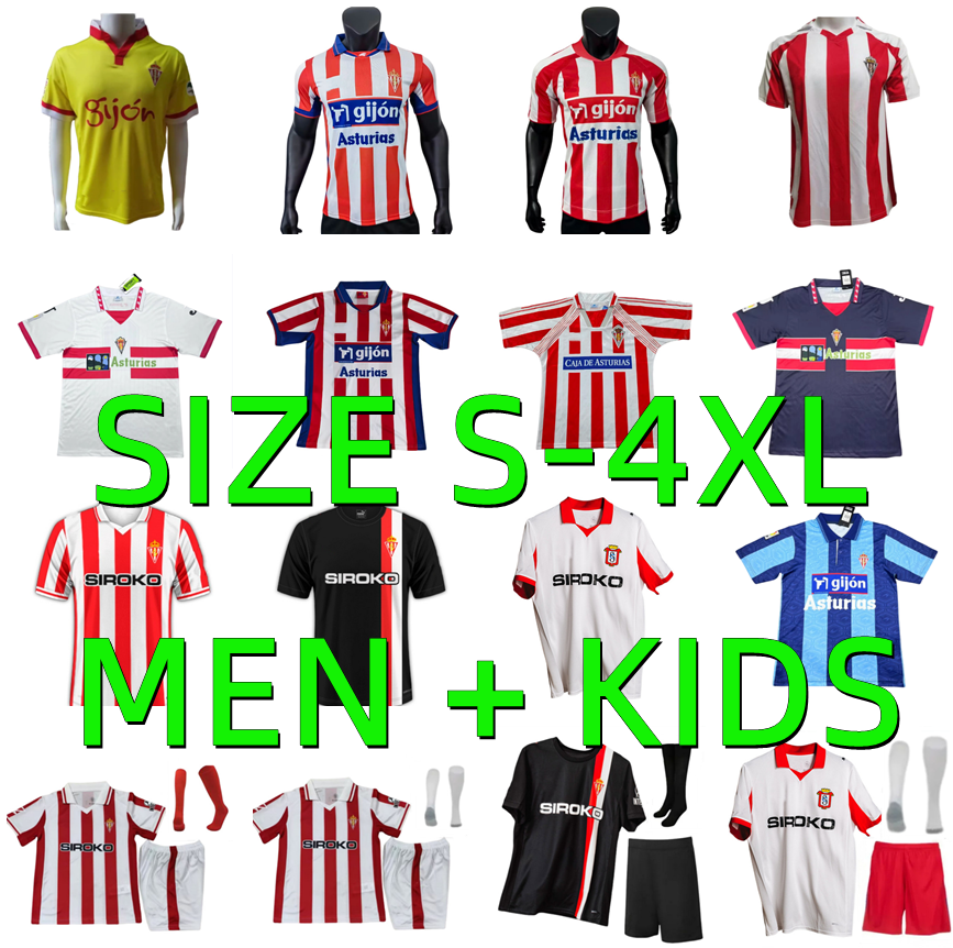 25 26 Sporting de Gijon Soccer Jerseys 84 86 94 95 01 02 08 09 Retro 2025 2026 David Villa Gelabert COTE DUBASIN CAMPOS camiseta de futbol hombre football shirt Men kids