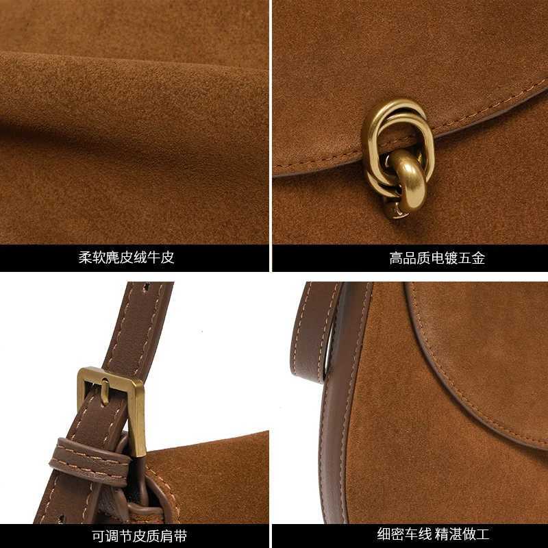 2025 AW Matte Leather Saddle Bag Womens Genuine Nubuck Underarm Crossbody Purse Versatile Shoulder Bag for Ladies J251025