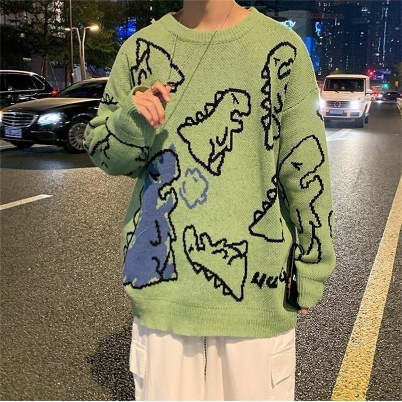 O-Neck Long Sleeve Women's Oversize Sweater Solid Dinosaur Printed Y2k Knitted Sweater Loose Casual Oversized Knitted Pullover 220818
