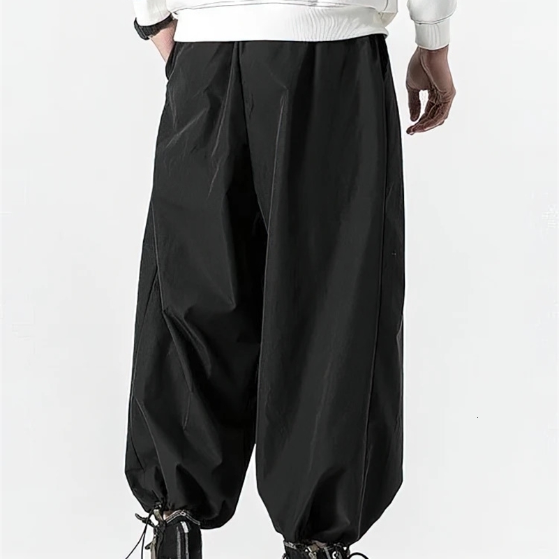 Wide Leg Baggy Casual Harem Pants Men Japanese Oversize Drawstring Joggers Sweatpants Male Sport Oversize Fleece Thick Trousers 240918