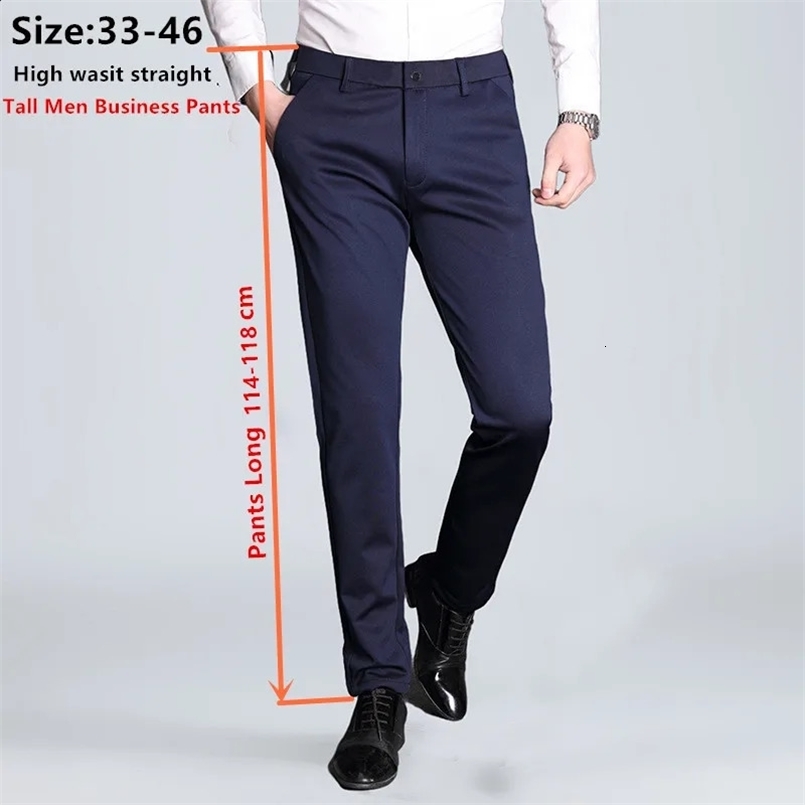 Extra Long Dress Pants For Tall Men Business Plus Size 44 Formal Straight Black Loose Dark Blue Office Work Male Trousers 240827