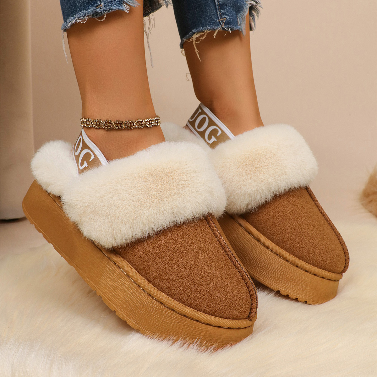 2025 Winter New Women's Thick-soled Low-top Casual Fashion Snow Boots with Elastic Band Warm Two-way Wear Cotton Slippers for Women
