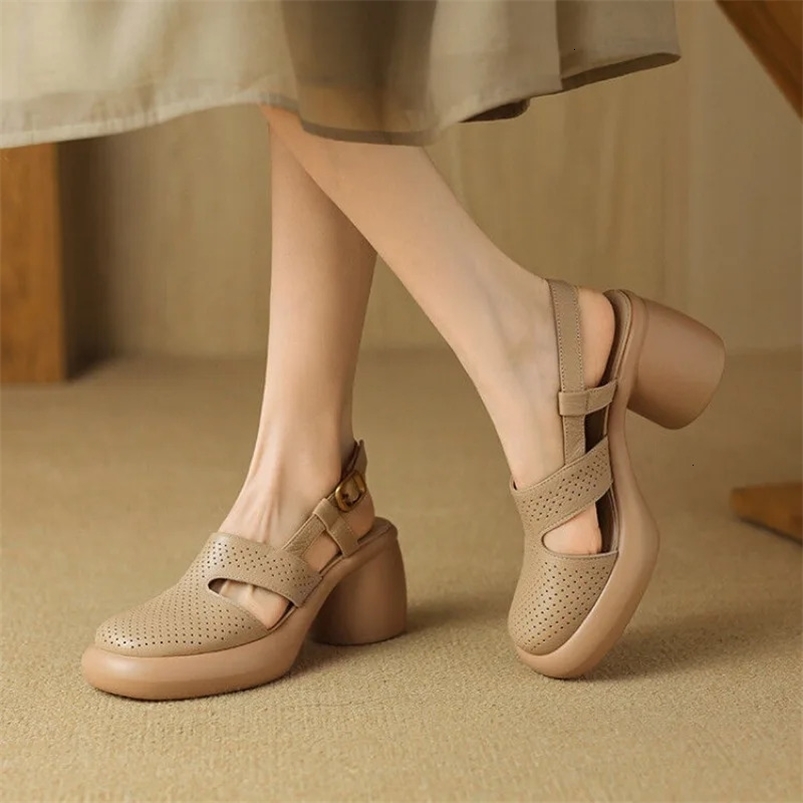 Comfortable Womens Sandals Mary Jane Heels Ladies Moccasins Mid Heel Summer Hollow Lace Women Sandals 240528