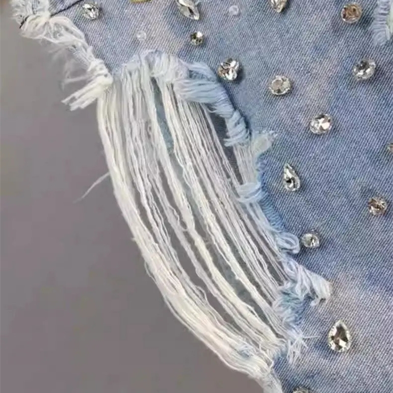 Fashion Diamond Hole Denim Shorts Summer 2024 Womens Sexy High Waist Jeans Booty Shorts 240820