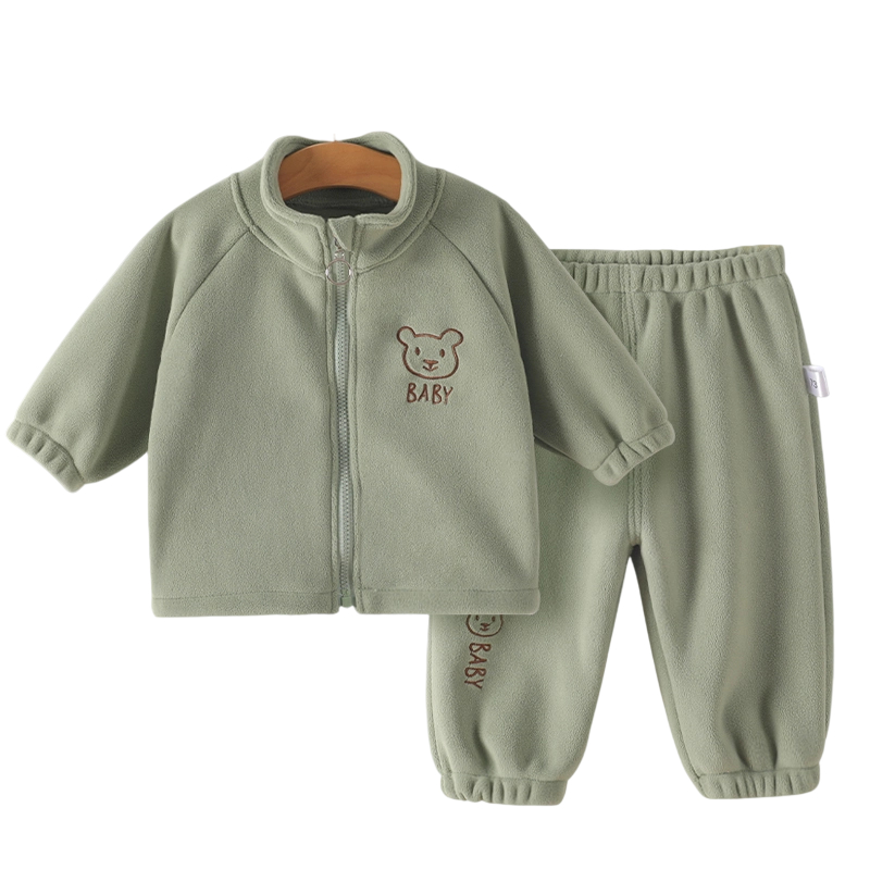 Double sided Orly fleece set for infants and young children, autumn and winter thick warm children's clothing two-piece set