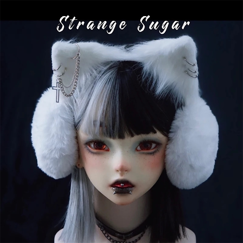 Original manual hair hoop cat ears earmuffs autumn winter warm white ear cover 240724