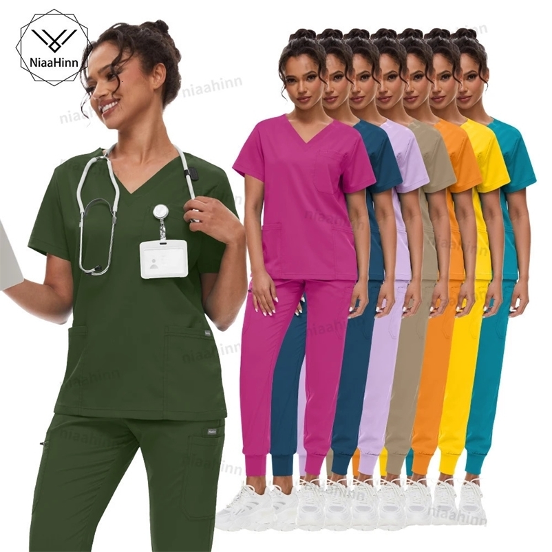 Wholesale Veterinary Uniforms Men Pet Shop Dental Clinic Nursing Scrub Set Blouses Joggers Pants Suit Beauty SPA Uniform 240715
