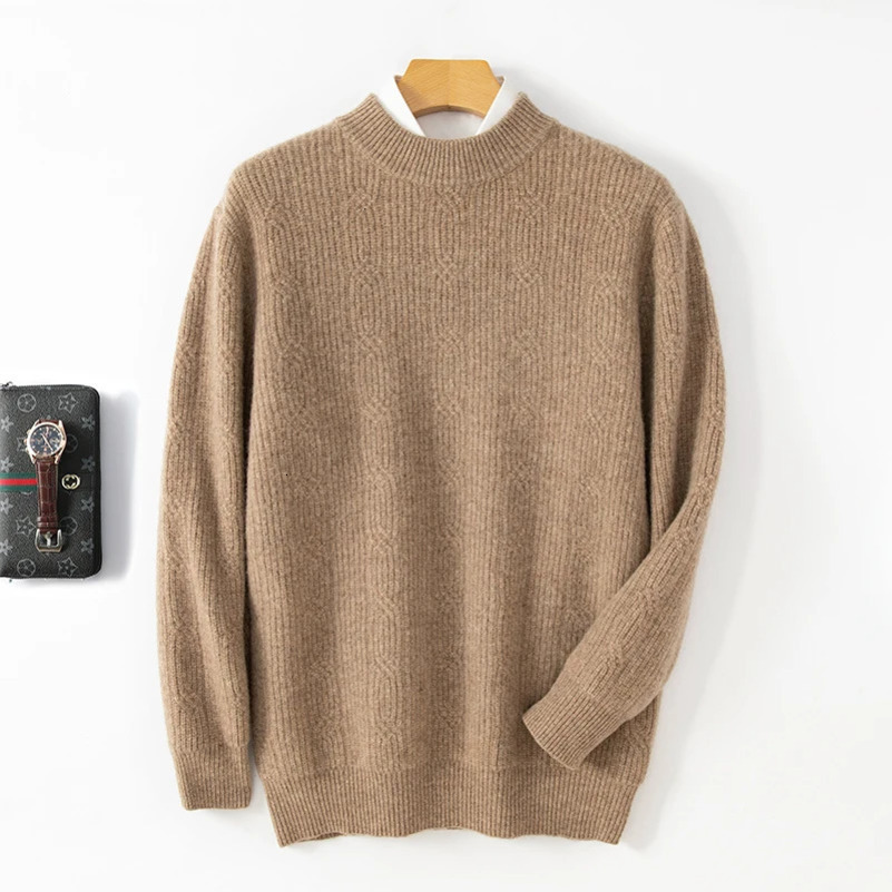 Mens Winter Round Neck Thick Package Knitted Fried Dough Twisted Jacquard Sweater 100% Wool Loose Knitted Hoodie 241113