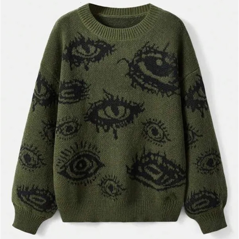 Traf Womens sweater eyes y2k pullovers Knit wear Winter clothes women vintage Female clothing long sleeve tops Oversize 240821