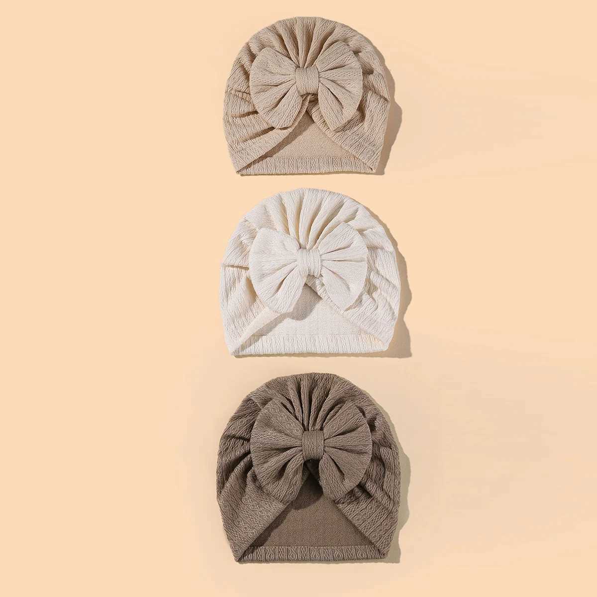 3pcspack Baby Girl Cute Turban Big Bow Hat Toddler Kids Head Wrap Newborn Beanie Solid Color Infant Bonnet Cap 012M Z251029