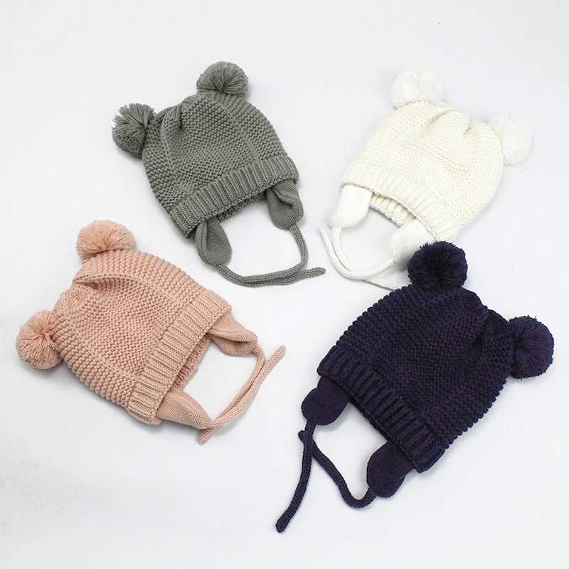 Winter Baby Stuff Hat for Boy Girls Accessories Knited Cap Kids Hat Fleece Warm Gloves Thick Winter Ear Kids Hat Baby Bonnet Z251029