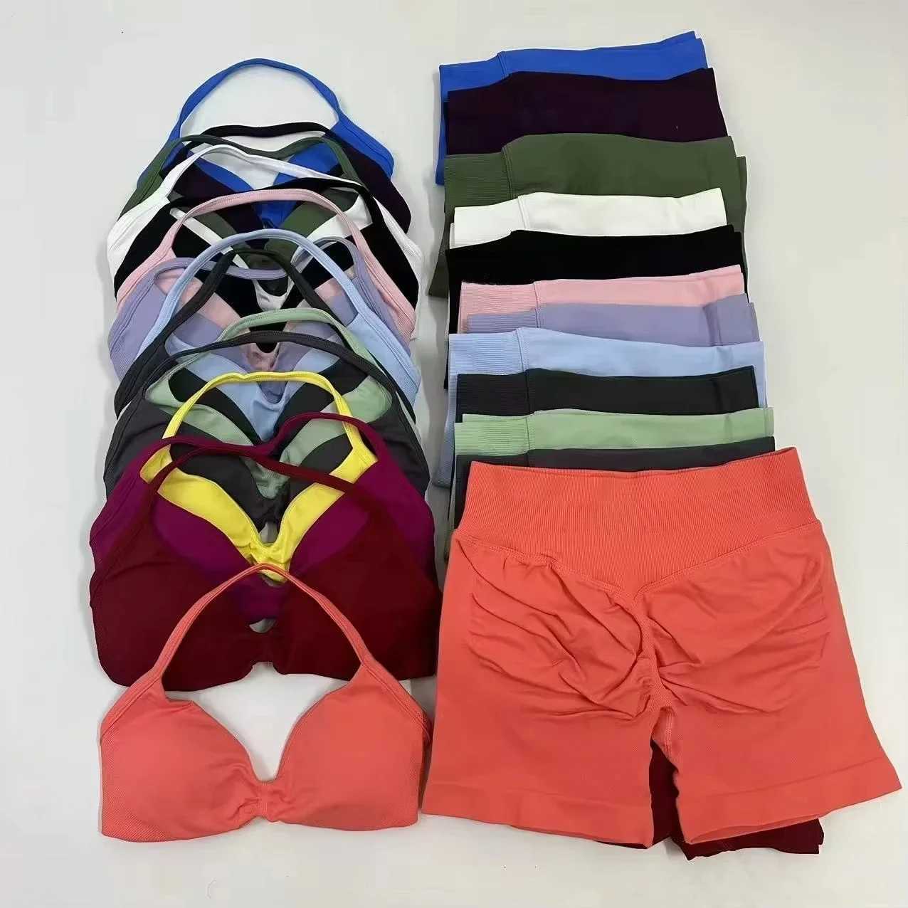 2 Pieces Women Yoga Set Seamless Impact Longline Strappy Tank Top Scrunch Sports Shorts Gym Clothes Woman Summer Workout Outfit W250923