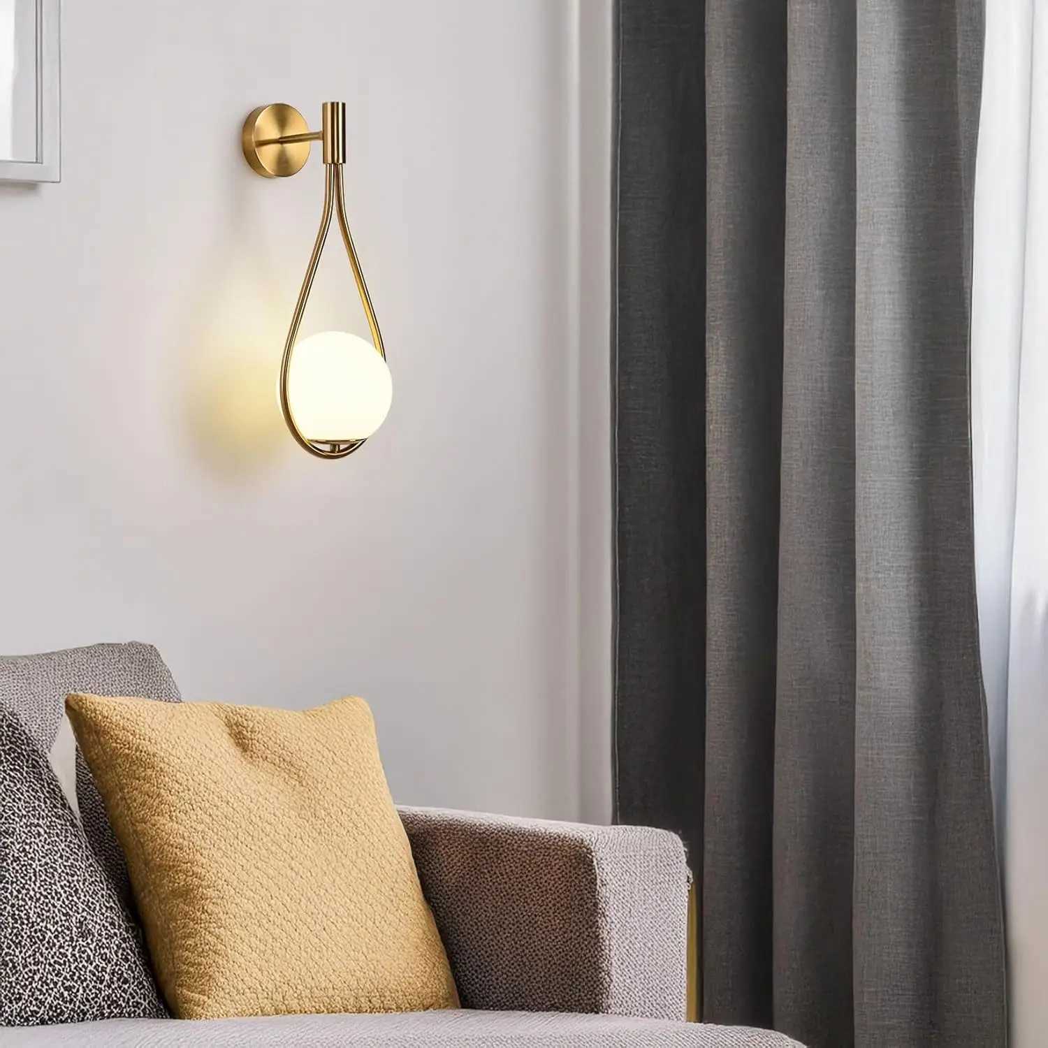 LED Indoor Wall Light Gold Globe Wall Lamp White Glass Shade Metal Wall Sconce for Restaurant Headboard Living Room No Bulb C251124