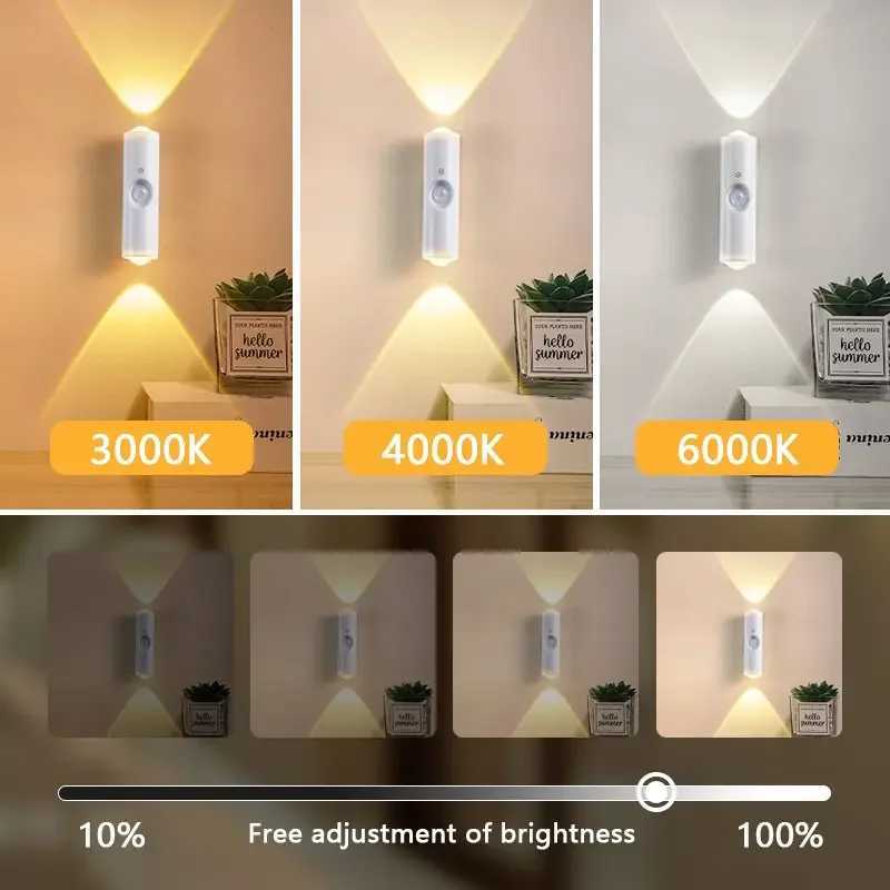1246PCS 3color Adjustable LED Sensor Light USB Charging Intelligent Night Light Wall Mounted Suitable for Bedside Desk C251124