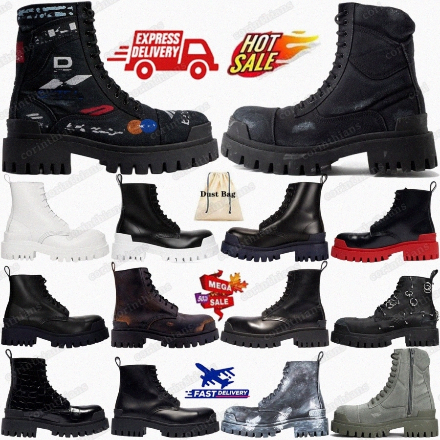 Designer Tractor Strike Combat Ankle Black Leather Rhino Lace Up Steroid Derbies Hummer Boot Boots Women Men strike Green White Ankle KAhxd#