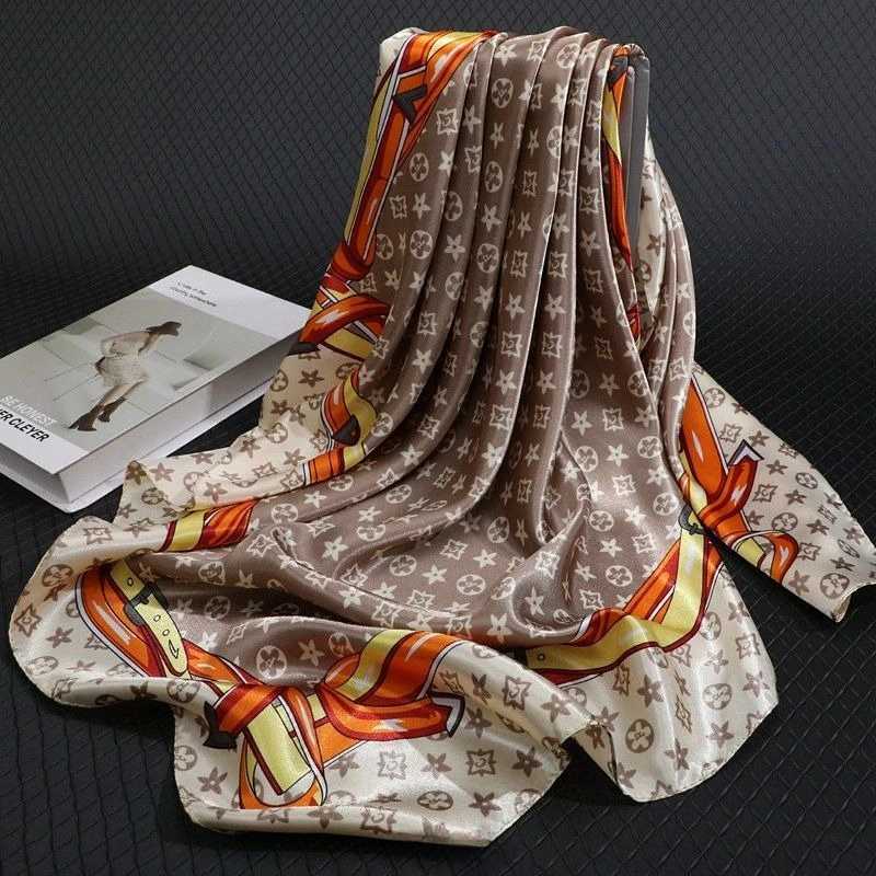 9090CM Fashion Scarves for Women Shawl Print Silk Satin Hijab Scarf Female Bandana Luxury Brand square Shawls Scarfs For Ladies C250922