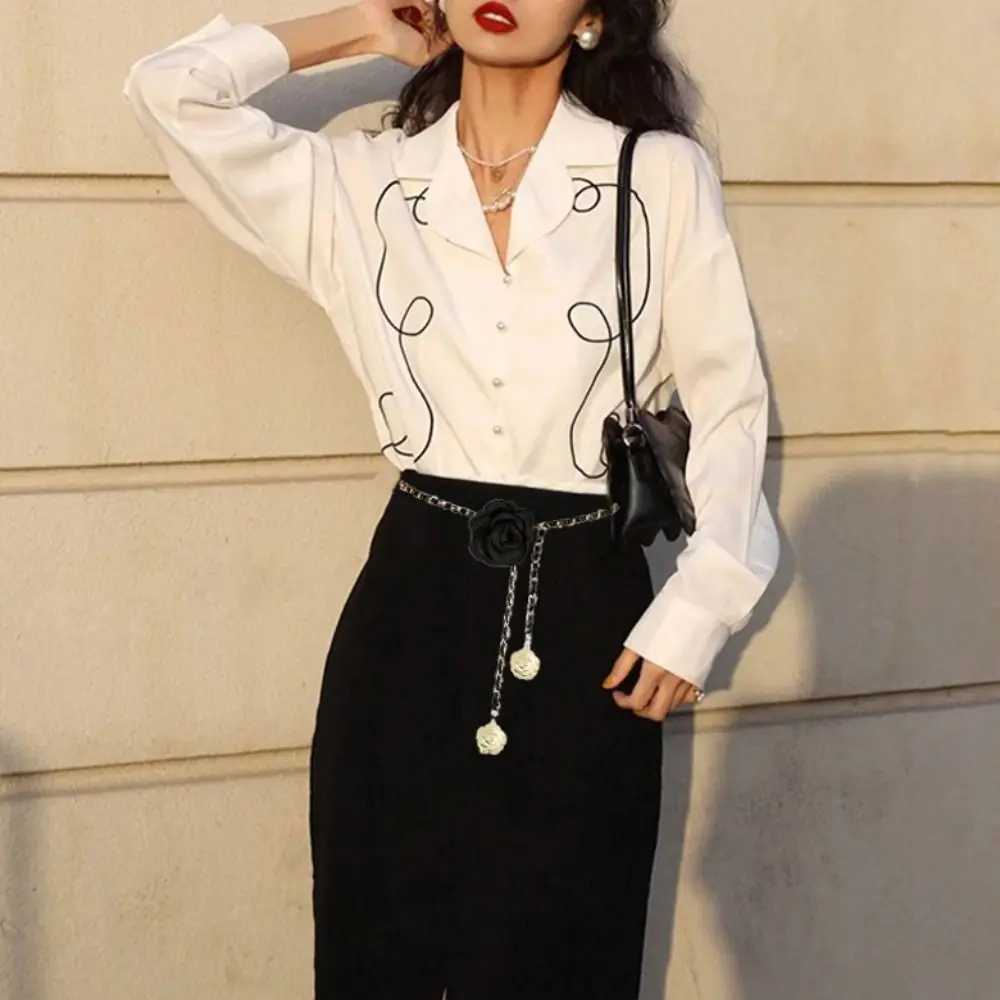 Fashion Ladies Allmatch Camellia Waist Chain Luxury Design Metal Chain Waistband Dress Belt Chain D2509231