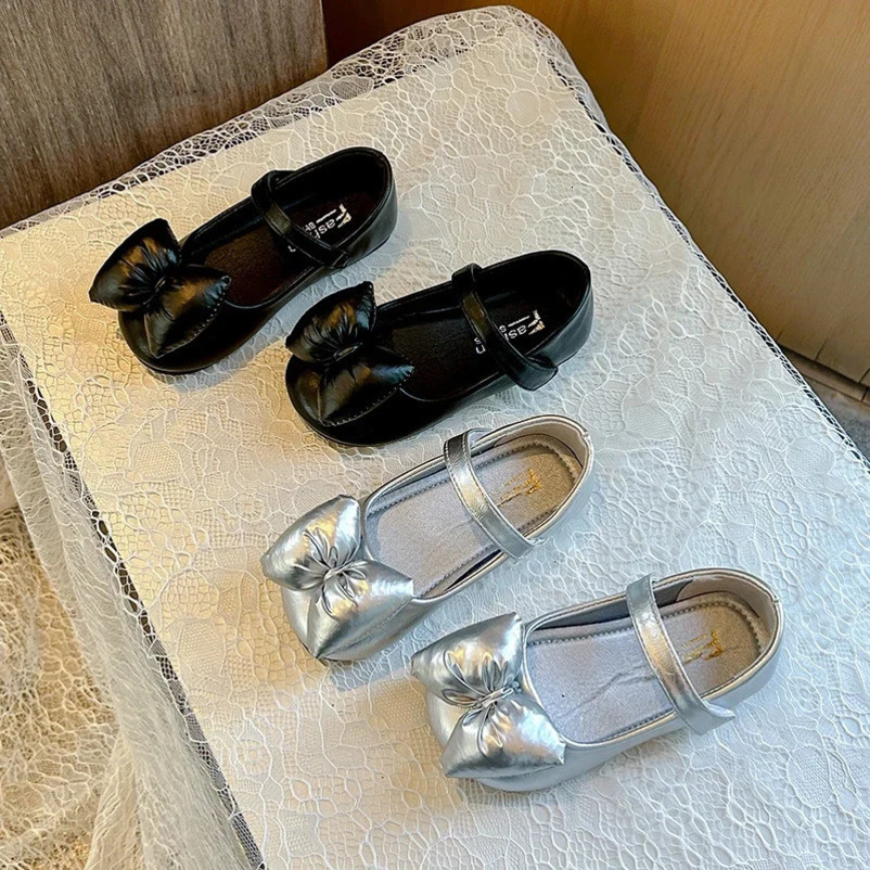 Children Leather Shoes for Girls Autumn Fashion Korean Style Soft Anti-slippery Chic Princess Bowtie Versatile Flats 241220