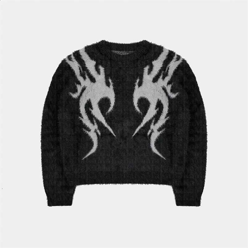 Black Gothic Vintage Ripped Grunge Jumper Streetwear Korean Oversize Hiphop Pullover Women Clothes Harajuku Sweater Y2k Winter 240821