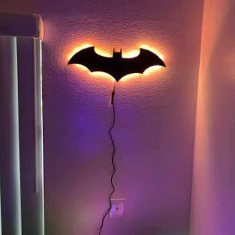Creative Wooden Bat Wall Lamp LED Bedside Bar Decorative Light Remote Control Bedroom Living Room Porch Night Light C250923