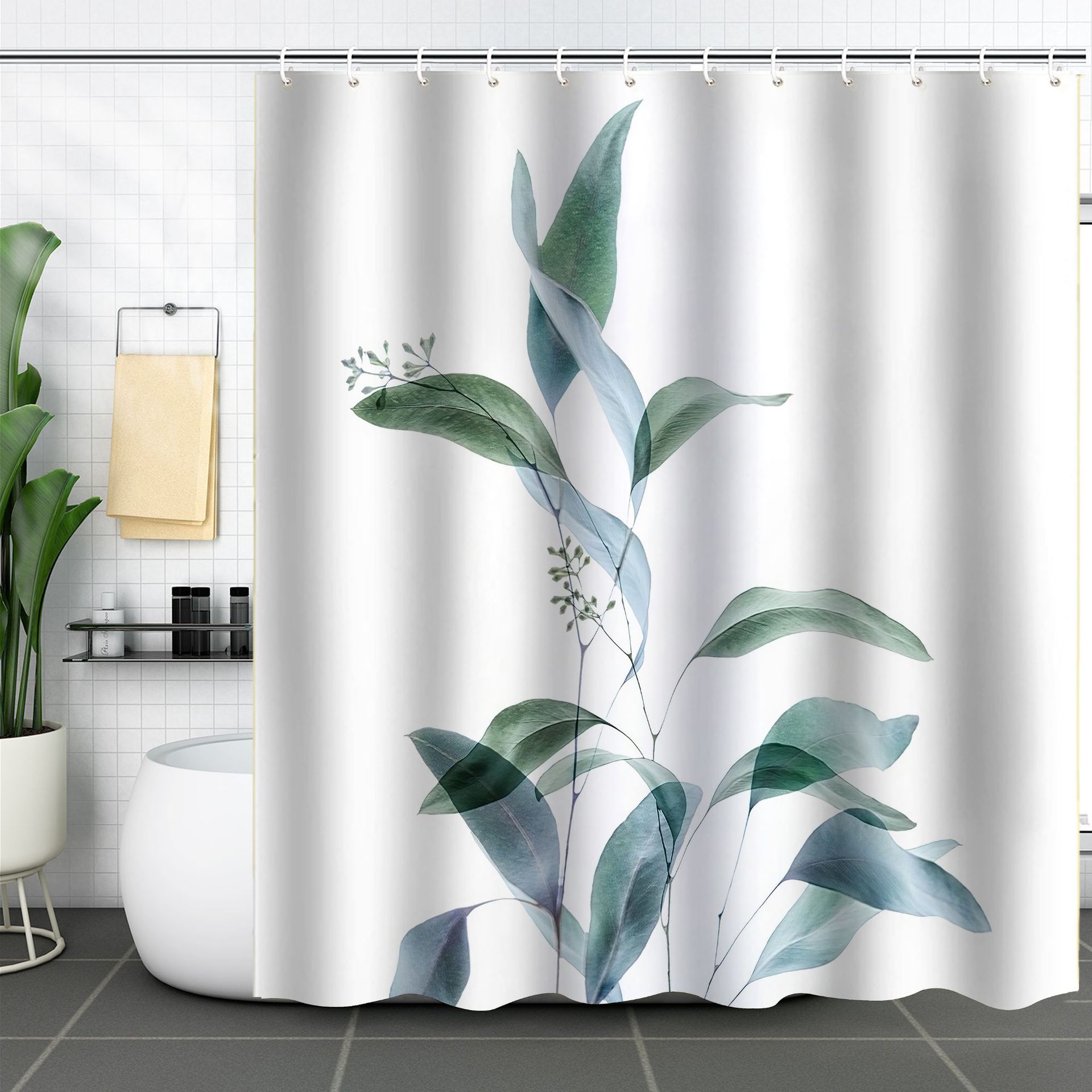 YL-37252 Waterproof Shower Curtain 3D Printed Tropical Jungle Plant Leaves and Flowers Season Polyester Shower Curtain with Hook