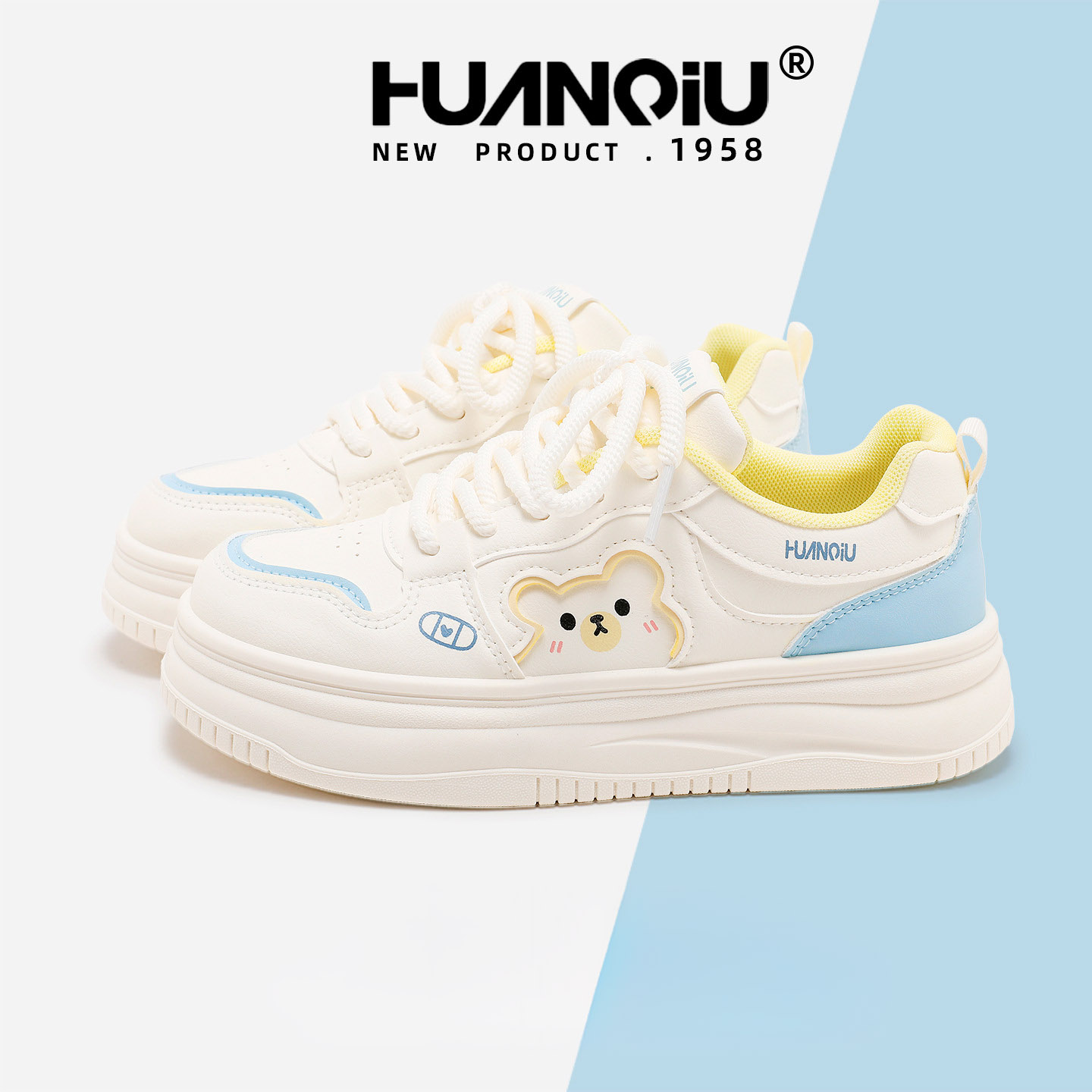 HUAN QIU Free shipping Designer Casual Shoes White shoes women shoes breathable thick soled shoes height increasing versatile board shoes
