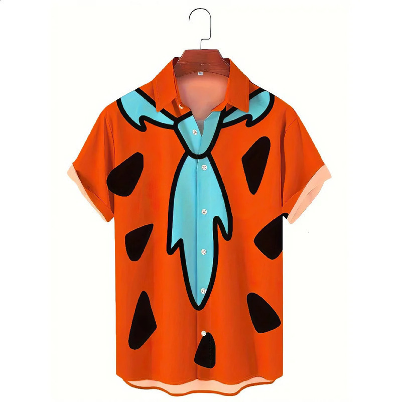 Modern Cartoon Tie Pattern Print Summer Mens Short Sleeve Shirt Street Hip Hop Trendy Oversized Top Shirt 250313