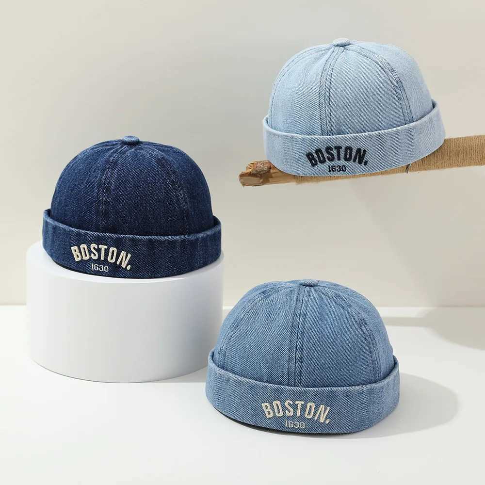 Solid Color Baby Brimless Hat Denim Letter Kids Hip Hop Docker Cap Boys Girls Adjustable Landlord Hat Z251029