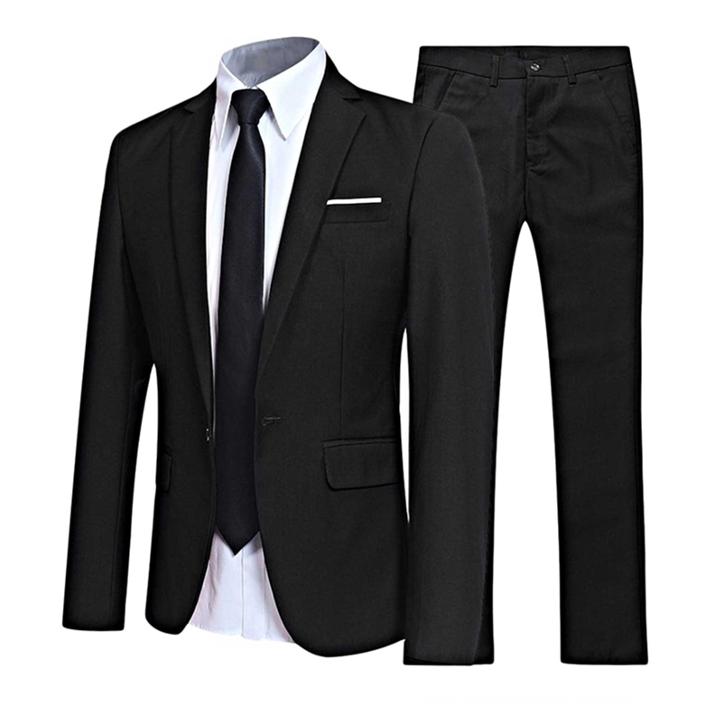 2Pcs Men Gentleman Suit One-Button Notch Flap Pockets Lapel Long Sleeve Jacket Blazer Long Pants Set for Office Meetings 220817