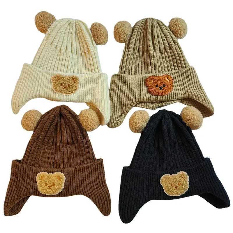 New Autumn Winter Baby Hat for Girls Boys Cartoon Bear Ear Protection Hat for Kids Outdoor Warm Children Crochet Hats Gorros Z251029