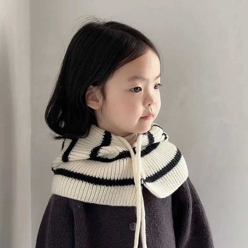 Winter Knitted Kids Hooded Beanie Fashion Striped Girls Boys Balaclava Hat Children Windproof Warm One Piece Scarf Cap Z251029