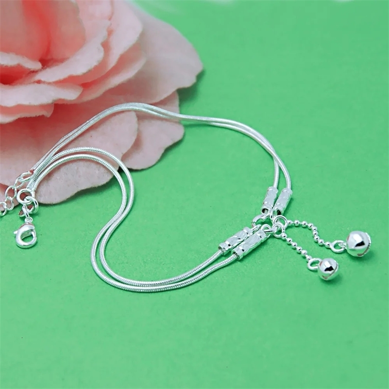 Trendy Jewelry 925 Sterling Silver Double Bell Anklets Barefoot Sandals Jewelry On Foot Ankle Bracelets For Women Girl Leg Chain 240625