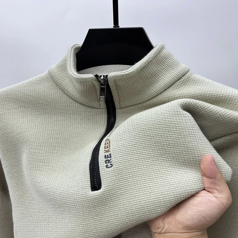 Mens clothing turtle sweater fashionable mens knitted solid color short half zipper thick sweater ious warm sweater 241113