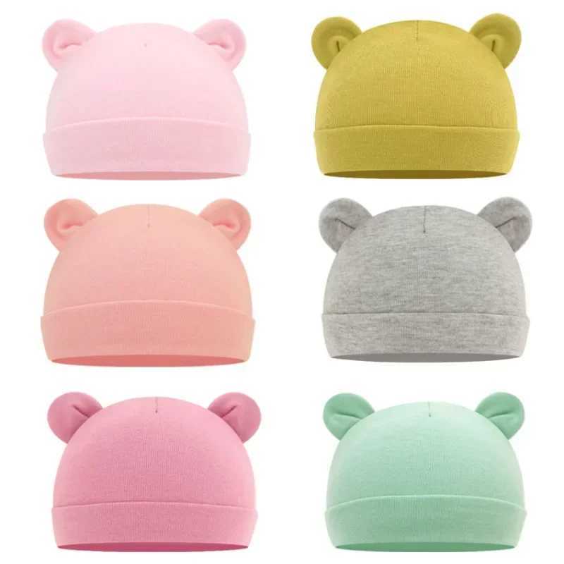 Autumn Winter Baby Hat Comfortable Solid Color Hats Cute Ear Shape Cotton Cap Newborn Photography Props 0 1 Infant Bonnet Items Z251029