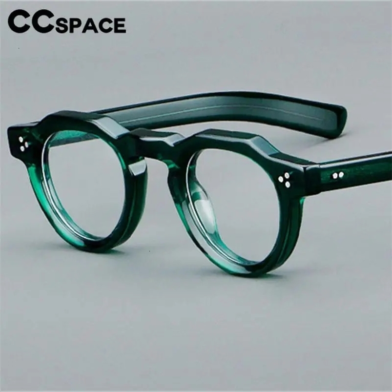 57171 Vintage Round Acetate Spectacles Frame Women Fashion Rivet Optical Transparent Eyeglass Men Trend Prescription Glasses 240712