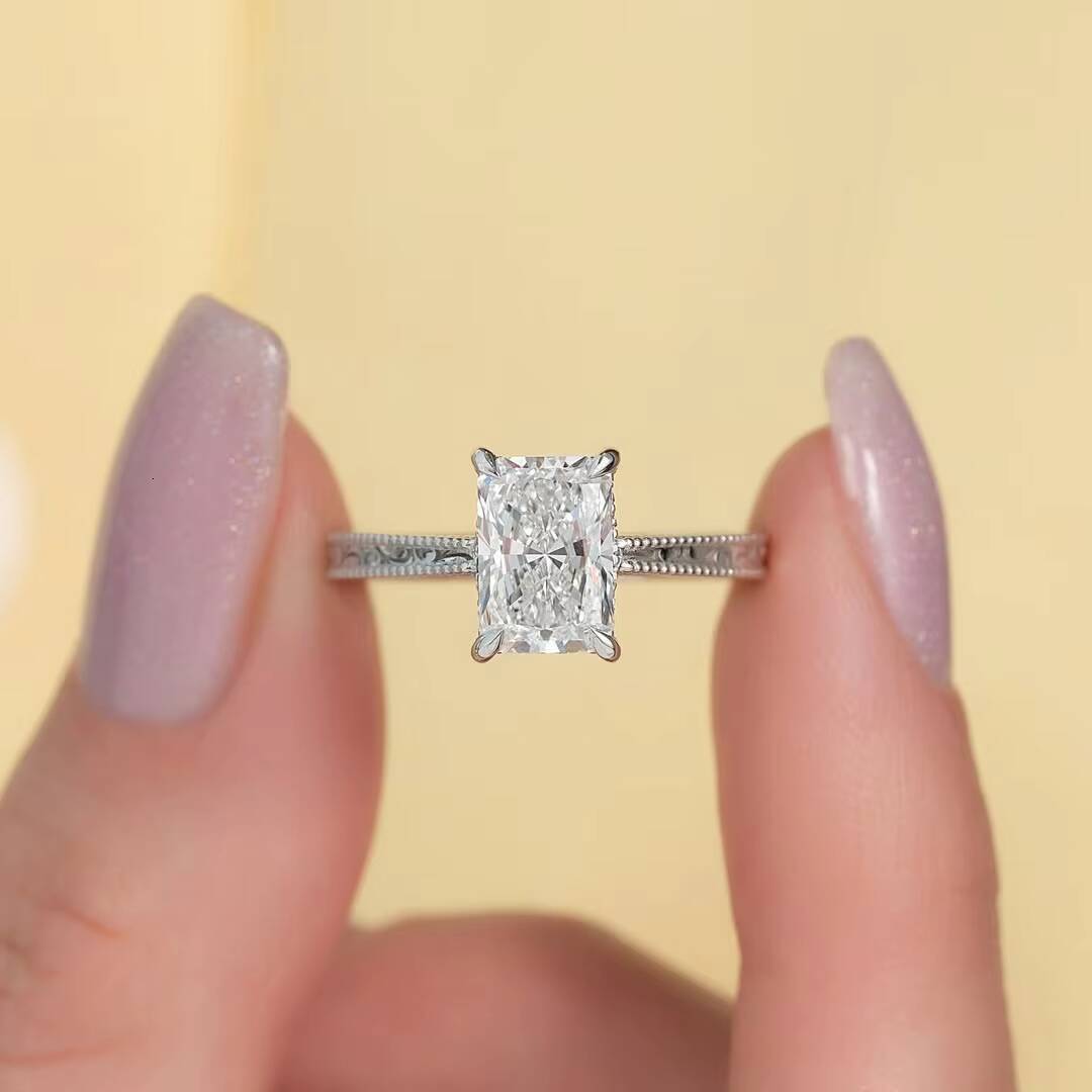 Custom 1CT for GIA IGI Certified D Clarity VVS2 Radiant Cut Lab CVD HPHT Grown Diamond Engagement Wedding Ring in 14K or 18K