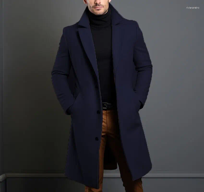 Overcoat Men's Woolen Wool Coat Windbreaker Navy Blue/Black Trench Autumn And Winter Outerwear Cardigan Jaqueta Masculina
