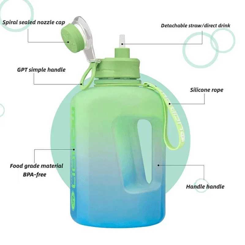 24L Sports Water Bottle With Straw Large Capacity Fitness With Scale Gradient Kettle Outdoor Plastic Portable Water Bottle J250923