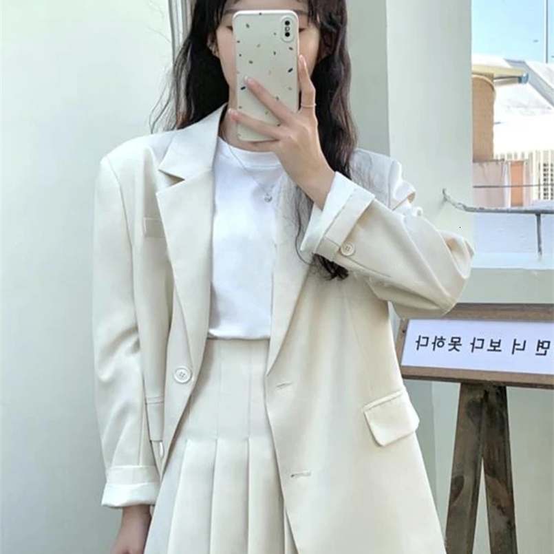 Fashion Spring Autumn 2 Pieces Outfits Suits Women Ladies Clothes Preppy Style Tops Coat Blazer Suit And Pleated Mini Skirt Set 240826