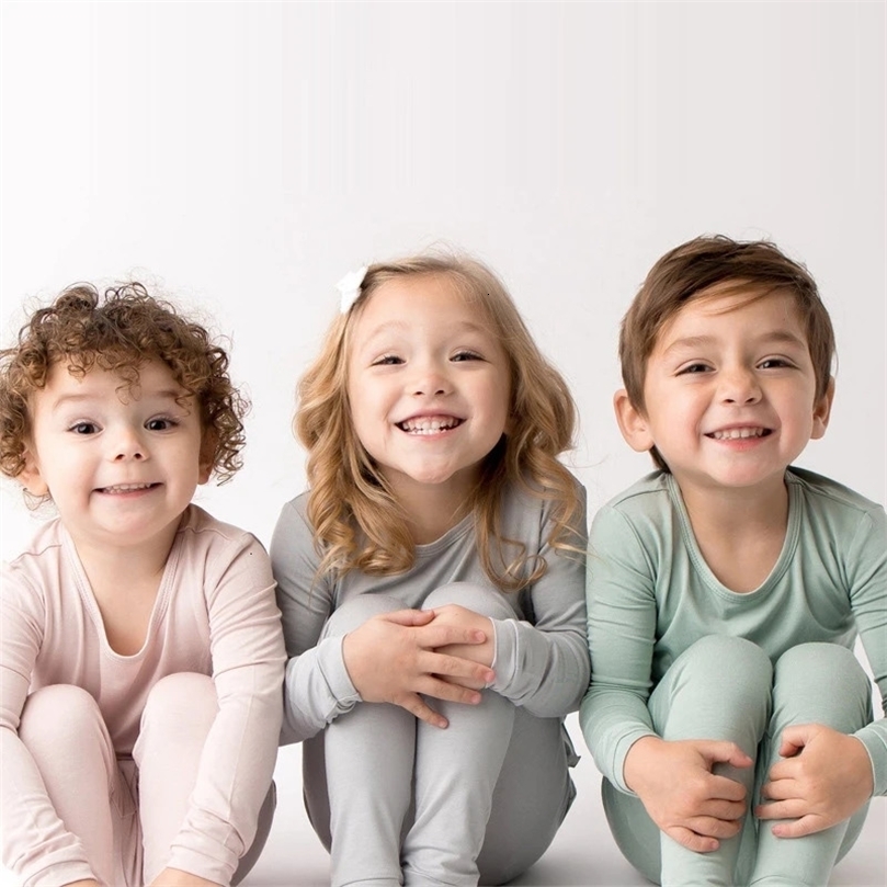 Bamboo Fiber Toddler Kids Pajamas Clothes Solid Hight Elasticity Breathable Sleepwear Set For 9M7T Boy Girl Loungewear 231220