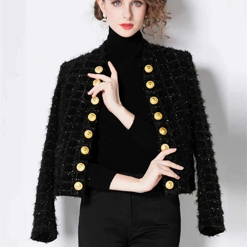Banulin High Street est Stylish Runway er Long Sleeve Jacket Womens Metal Double Breasted Tassel Tweed Overcoat 240821