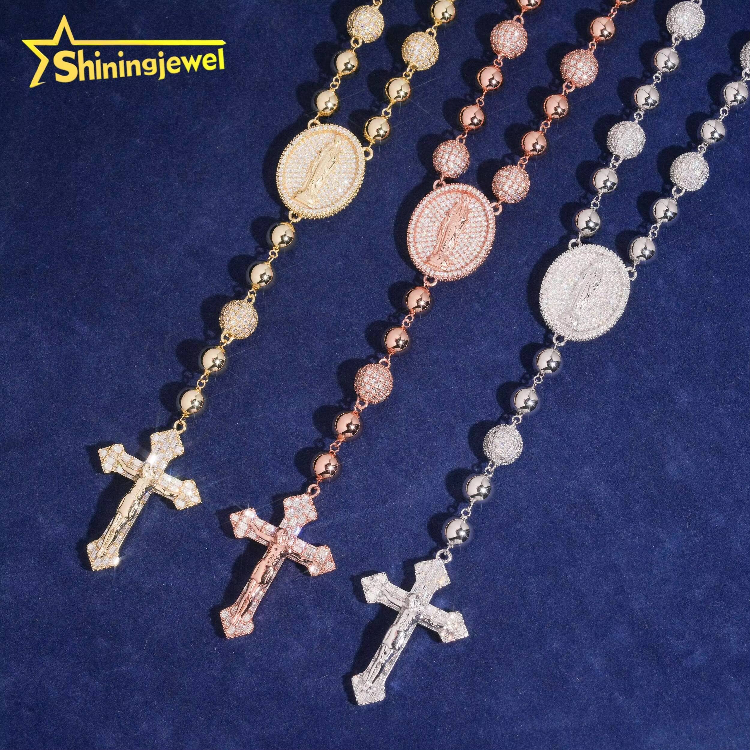 Ready Stocks Cross Pendant Chain Moissanite Tennis Cross Bead Chain Moissanite 925 Silver Religious Jewelry