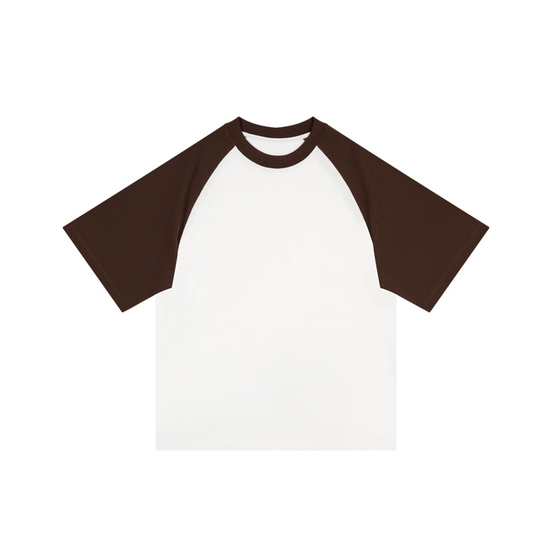 Unisex Loose Raglan Sleeve T-Shirt Cotton, Color Block, Non-See-Through Short Sleeve, Comfortable Summer Undershirt for Men & Women-75Z