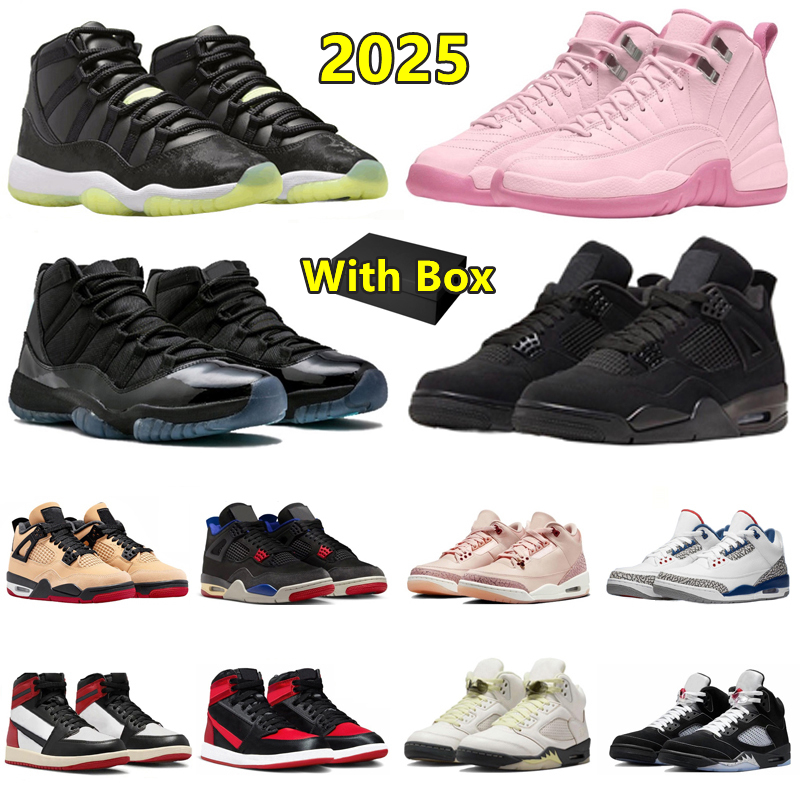 with box 2025 1s 3s 4s 5s 11s 12s Mens basketball shoes 1 low 4 Pizza Black Metallic Reimagined 11 Gamma Blue 12 Pearl Pink Flu Game Men Women Sports Sneakers Snekaer