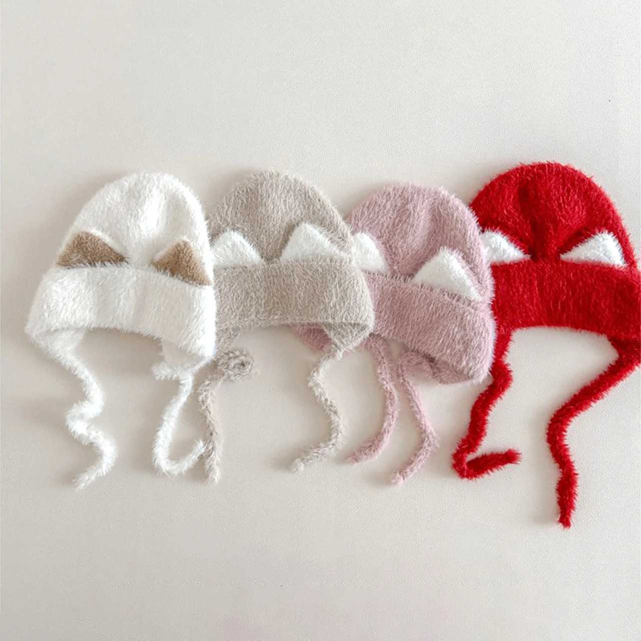Cute Cat Ears Baby Plush Cap Winter Warm Laceup Headgear Bonnet Cartoon Children Beanies 624Month Toddler Ear Protection Hat Z251029