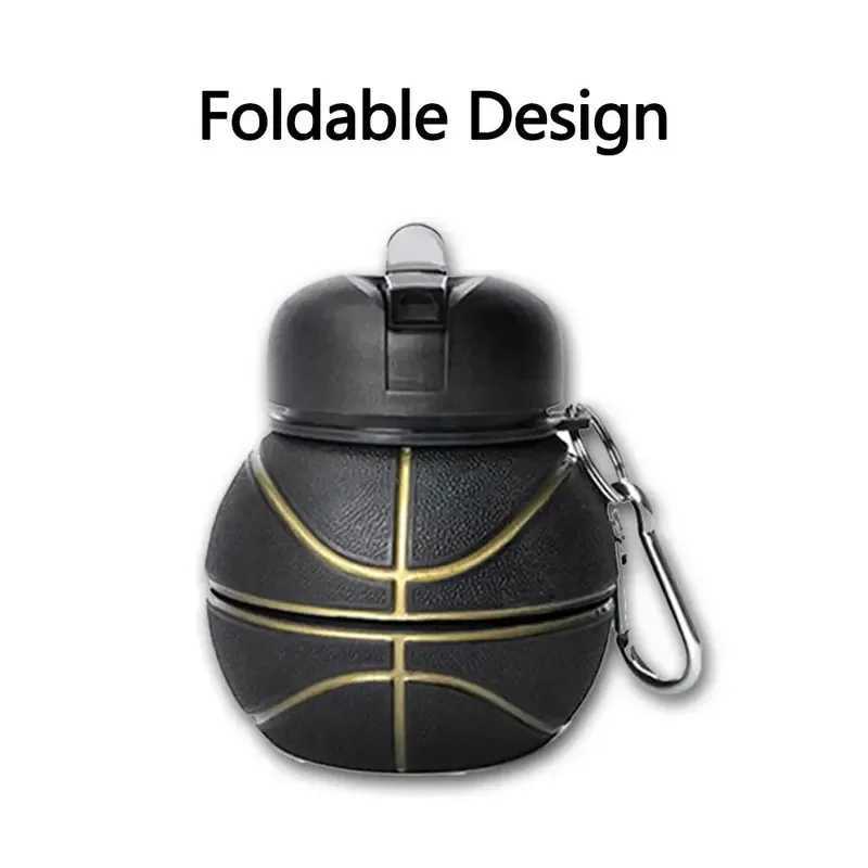 Silicone Fold Water Bottle Cups Outdoor Sports Basketball Style Leakproof Portable Sports Water Kettle J250923
