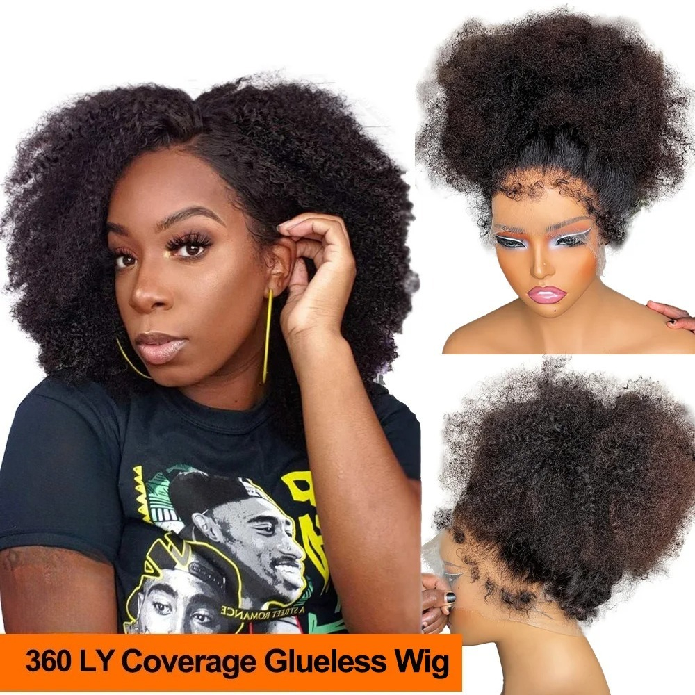 180% Density Afro Kinky Curly Human Hair Wigs Short Bob 4c Edges Wig Brazilian Remy Hair 13x6 HD Lace Frontal Wig 360 Full Lace Wig Wear And Go Gluele