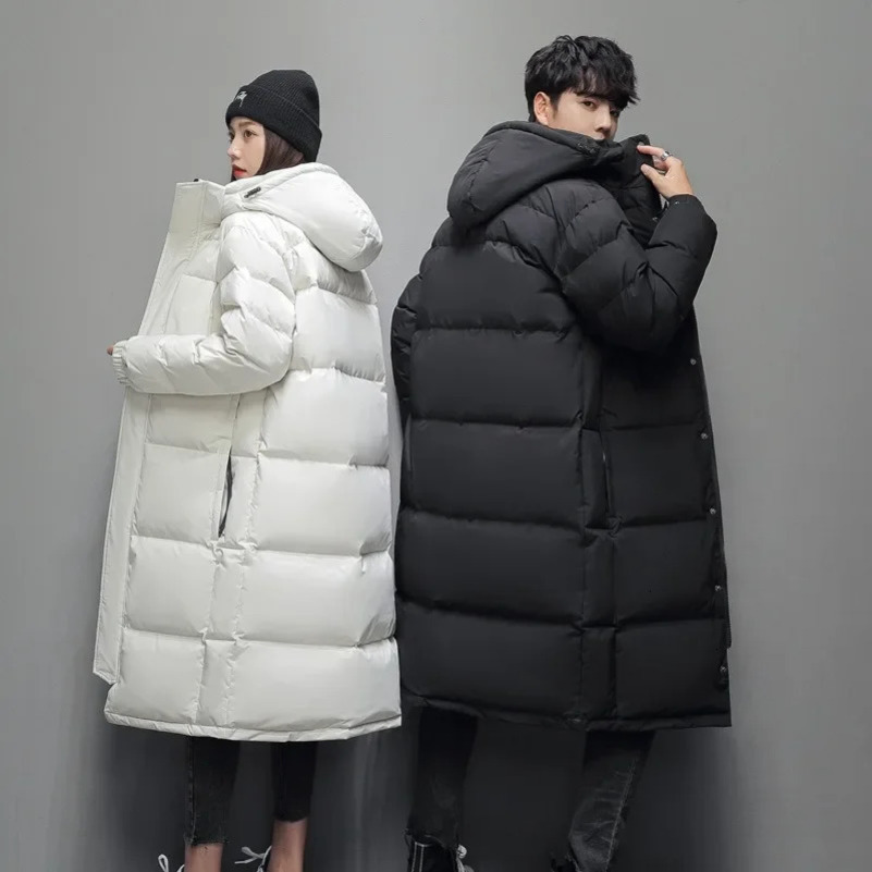 Winter Down Jacket Mens and Womens Long Cross Knee Thickened Warm Couple Fashion Jacket 241031