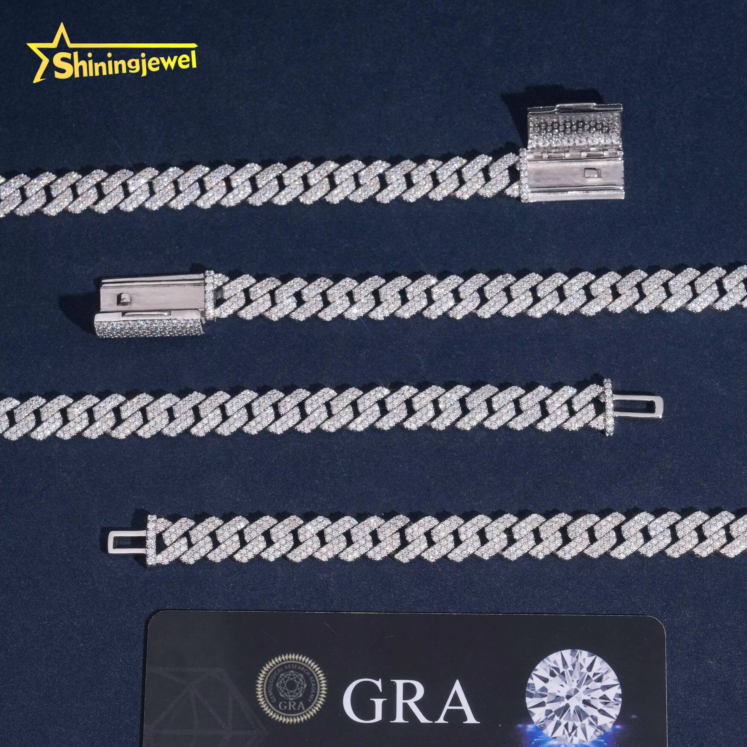 USA Local Stock Hip Hop Jewelry 8mm 2 Rows 925 Silver Moissanite Cuban Link Chains Hot Sale Cuban Chain Moissanite GRA Certified